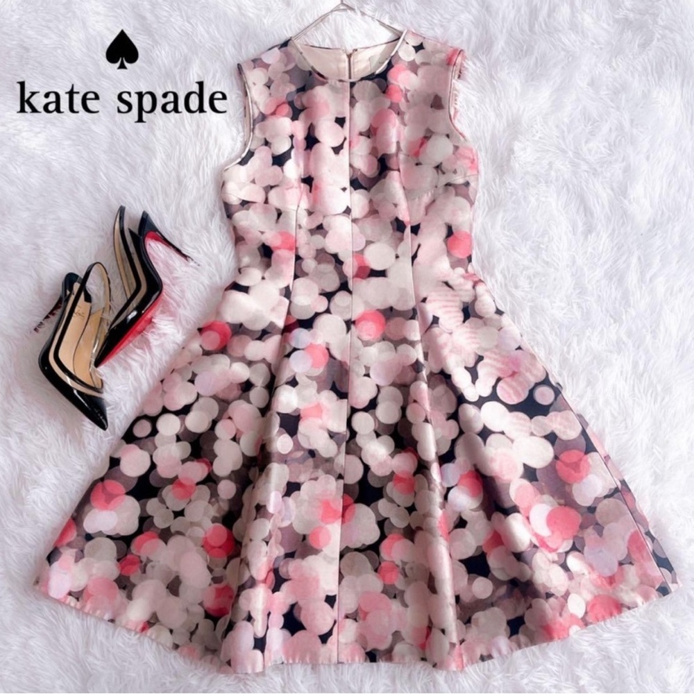 KATE SPADE 100% SILK PINK ABSTRACT FIT AND FLARE DRESS SIZE 12
